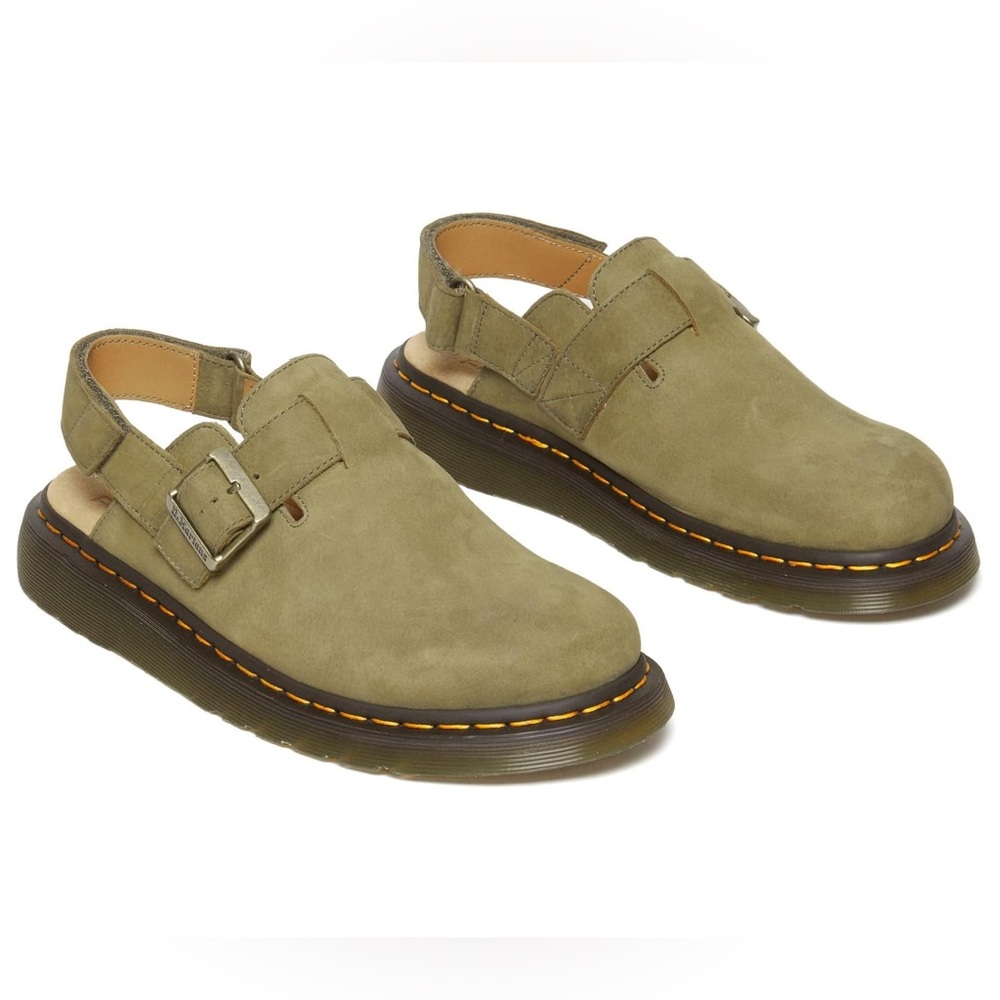 Dr. Martens Jorge II Leather Slingback Mules in Muted Olive